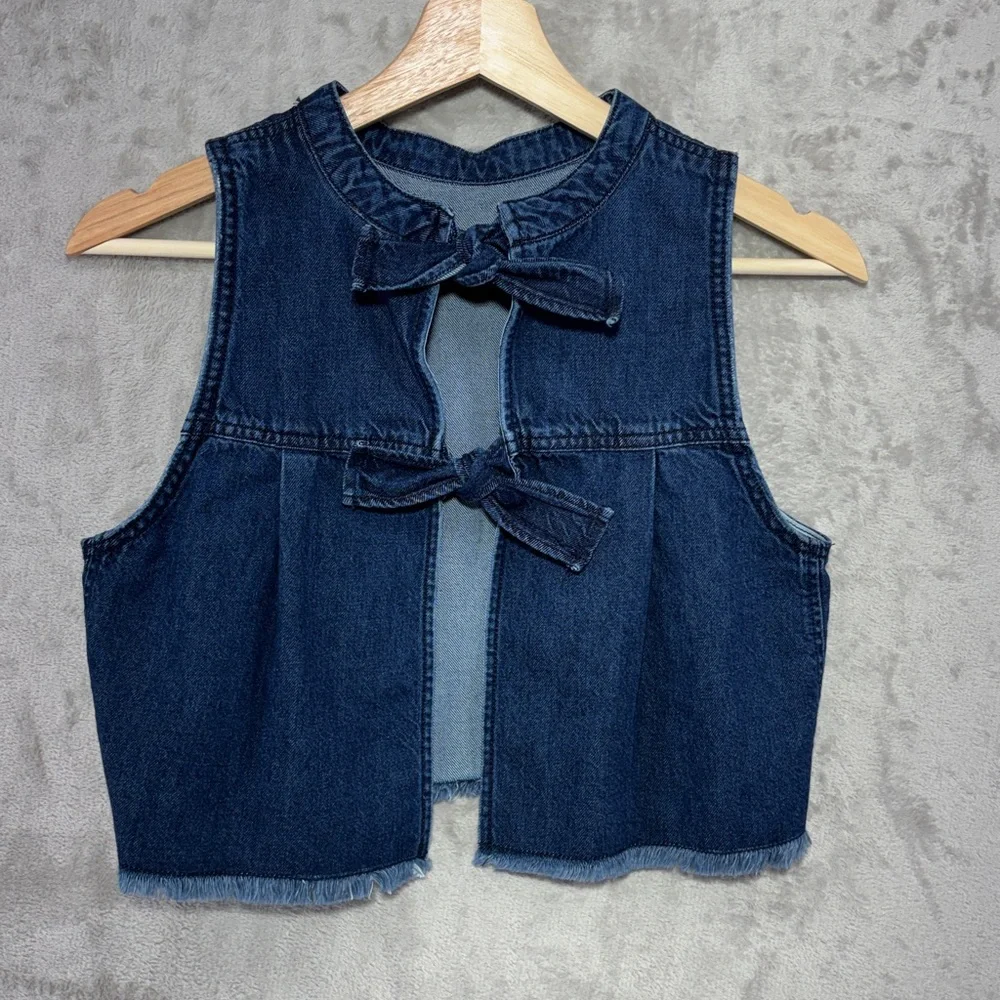 Anthropologie Pilcro Denim Cropped Back Tie Closure Tank Size S - Picture 5 of 9